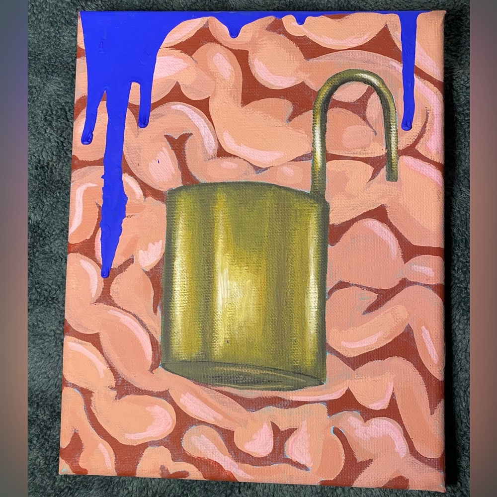 Brass Lock Canvas Painting 8 x 10in original canvas painting